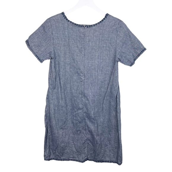 Ann Taylor Blue Chambray Shift Dress Size 4 Embroidered Eyelet Linen Cotton Boho - Picture 5 of 9